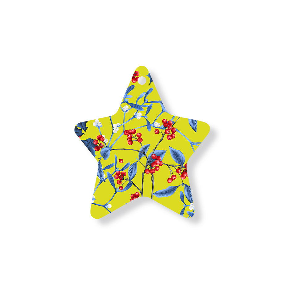 Christmas Decorations MAGICAL XMAS YELLOW- Wooden Xmas Star And Fridge Magnet