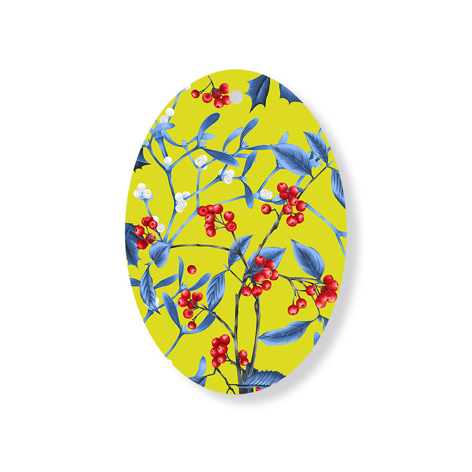Christmas Decorations MAGICAL XMAS YELLOW- Wooden Xmas Oval Decoration and Fridge Magnet