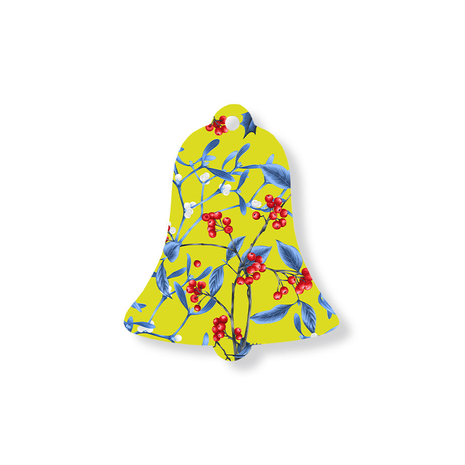 Christmas Decorations MAGICAL XMAS YELLOW- Wooden Xmas Bell And Fridge Magnet
