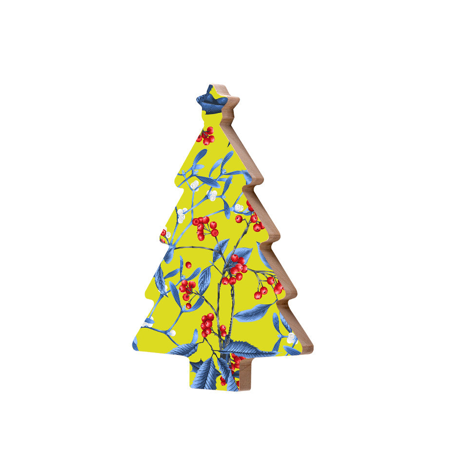 Christmas Decorations MAGICAL XMAS YELLOW- Wooden Xmas Tree And Fridge Magnet
