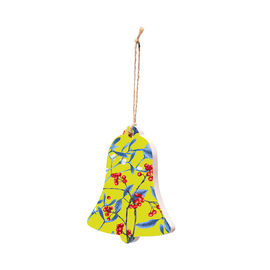 Christmas Decorations MAGICAL XMAS YELLOW- Wooden Xmas Bell And Fridge Magnet
