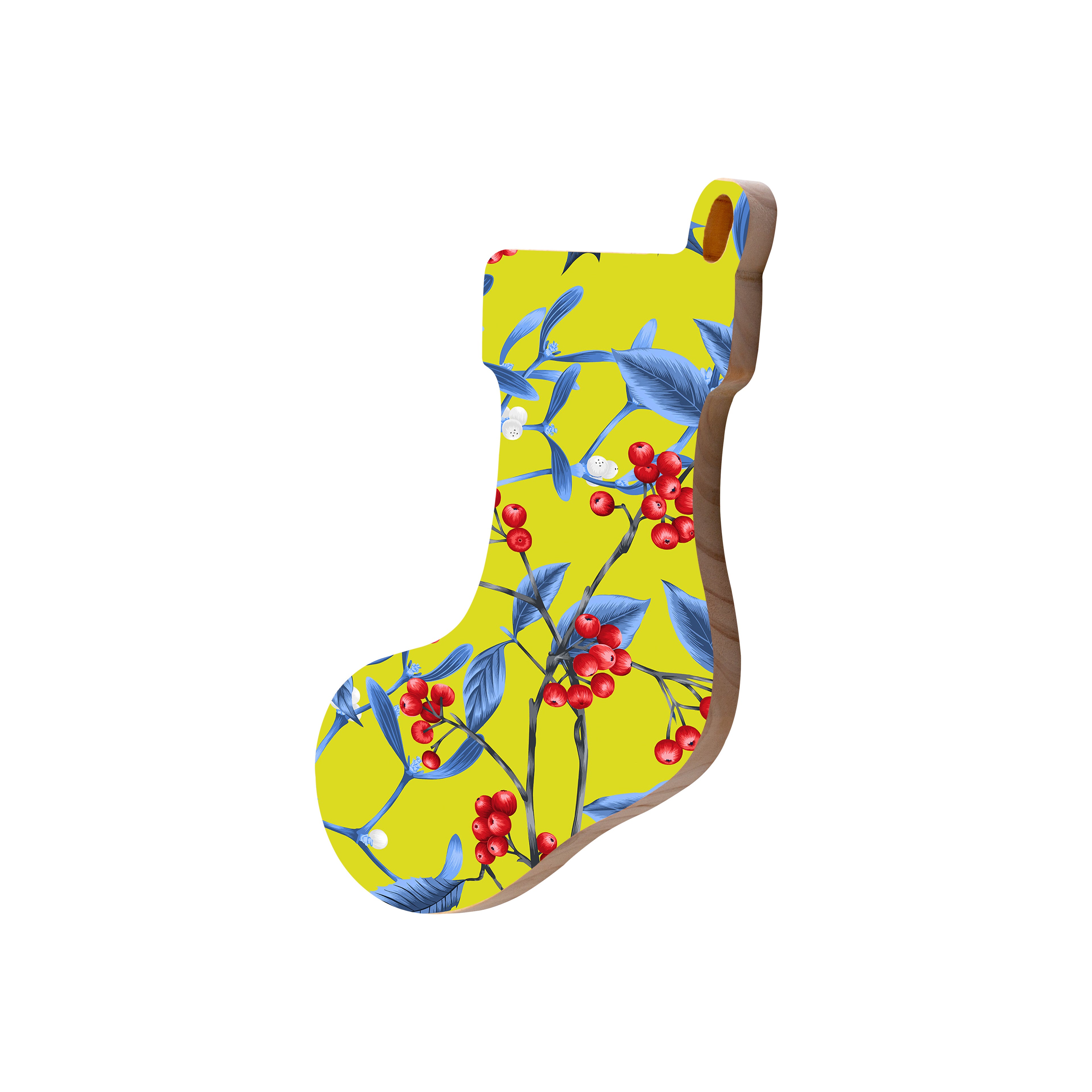 Christmas Decorations MAGICAL XMAS YELLOW- Wooden Xmas Stocking And Fridge Magnet