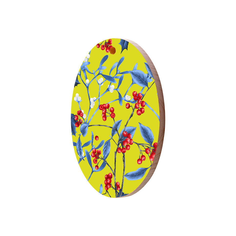 Christmas Decorations MAGICAL XMAS YELLOW- Wooden Xmas Oval Decoration and Fridge Magnet