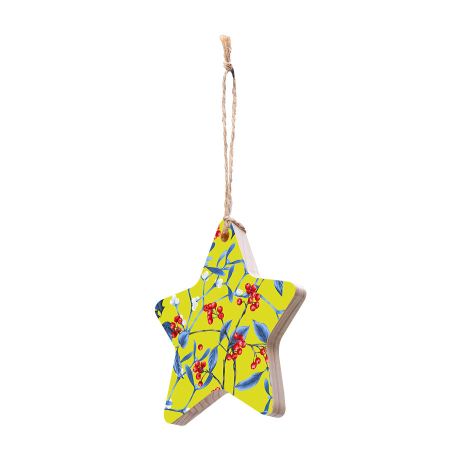 Christmas Decorations MAGICAL XMAS YELLOW- Wooden Xmas Star And Fridge Magnet