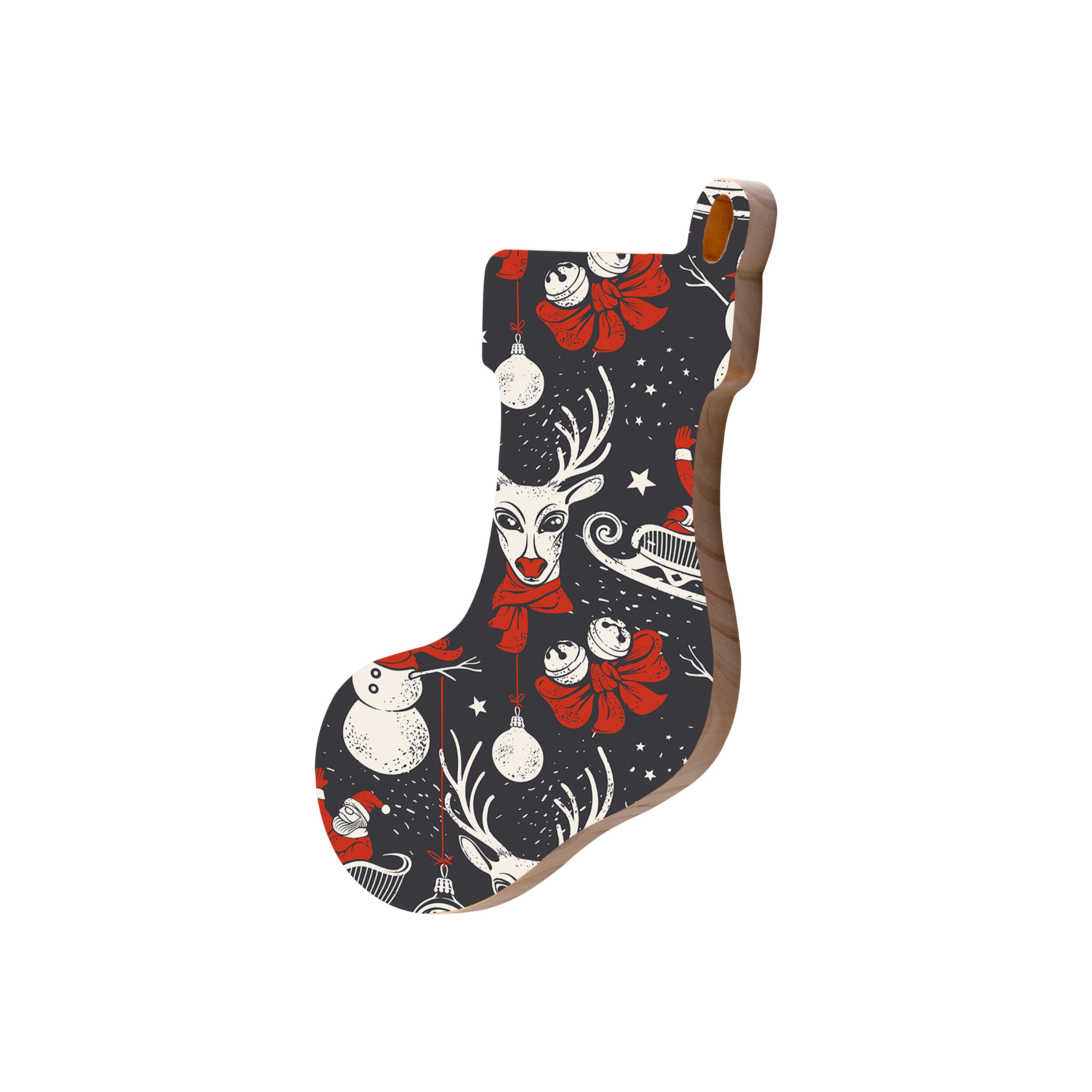 Christmas Decorations O SANTA- Wooden Xmas Stocking And Fridge Magnet