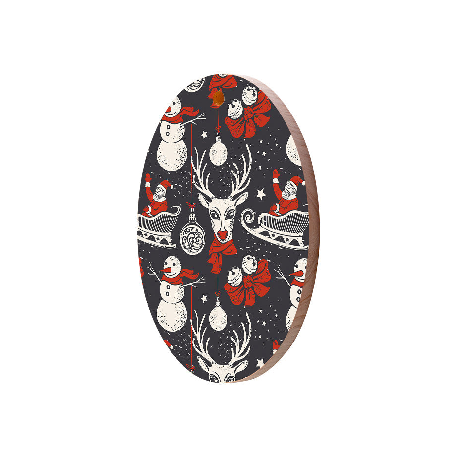 Christmas Decorations O SANTA- Wooden Xmas Oval Decoration and Fridge Magnet