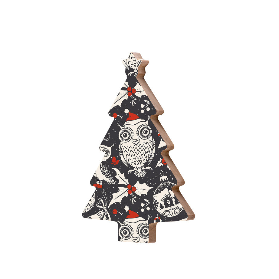 Christmas Decorations OWL XMAS- Wooden Xmas Tree And Fridge Magnet