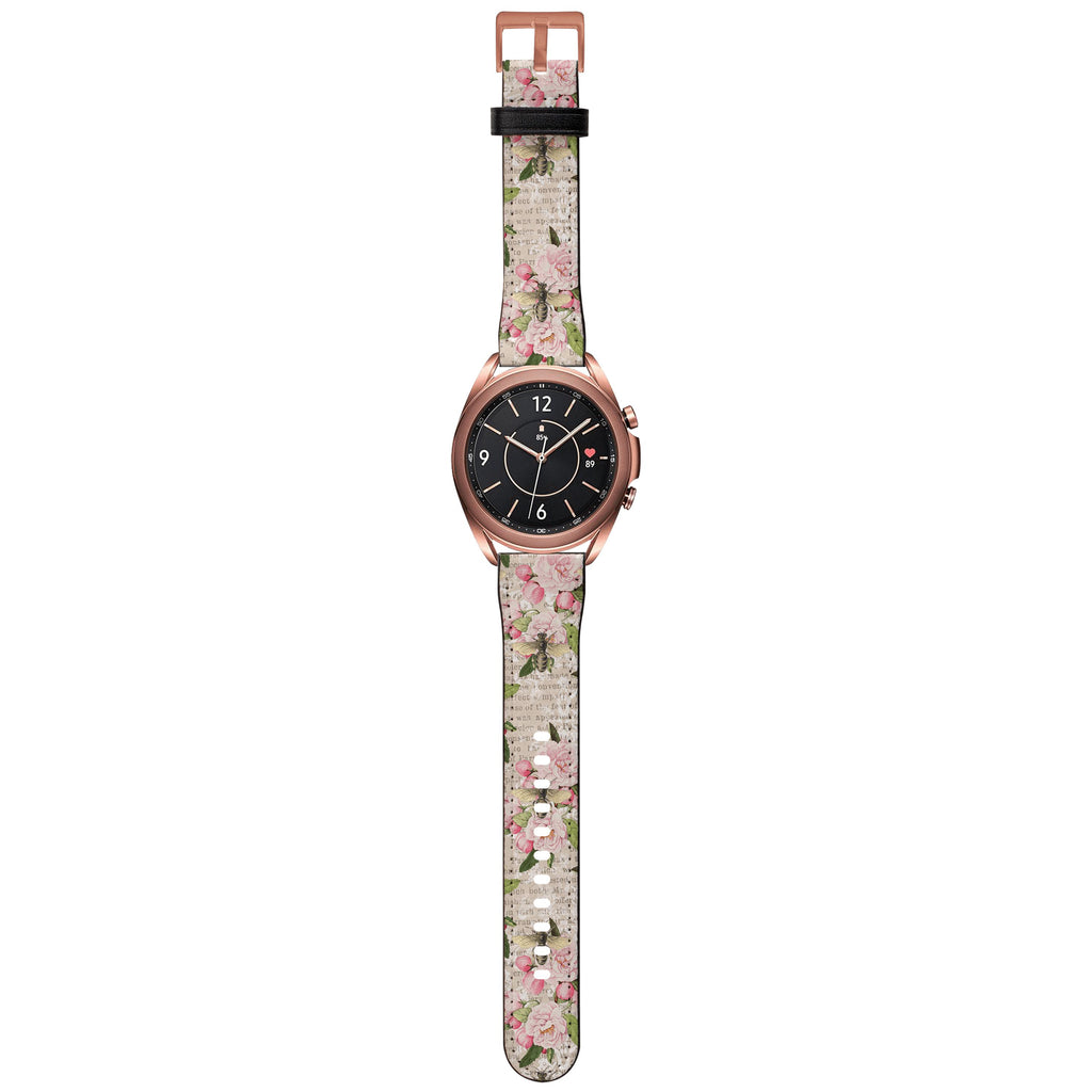 Apple Watch Straps-Pink Bees Android Watch Strap-Paper Leather Samsung Watch Straps Product Details Get trendy with our Paper leather Samsung Watch bands. Available for all models of Samsung watch. High quality Paper Leather Fully printed on all exterior sides. Samsung Watch Band 40mm/42mm Samsung Watch Band 45mm/46mm-Stringberry