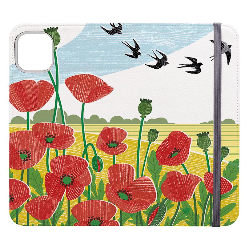 Wallet phone case-Poppy Field And Swallows By Liane Payne-Vegan Leather Wallet Case Vegan leather. 3 slots for cards Fully printed exterior. Compatibility See drop down menu for options, please select the right case as we print to order.-Stringberry