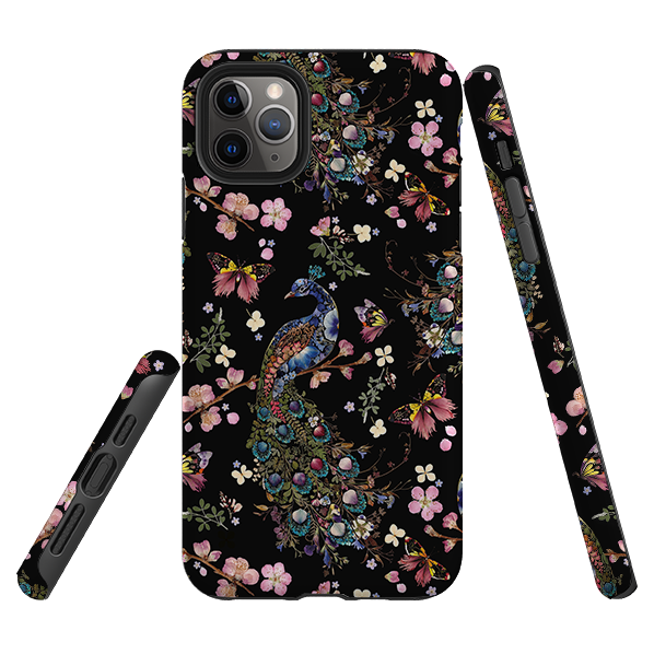 iPhone Tough Case - Peacock and Cherry Blossoms Dark By Helen Ahpornsiri