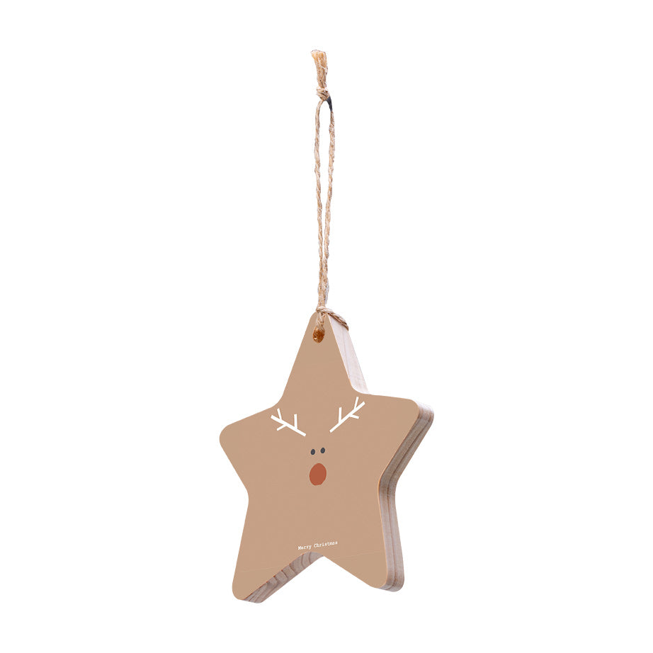 Christmas Decorations RUDOLPH- Wooden Xmas Star And Fridge Magnet