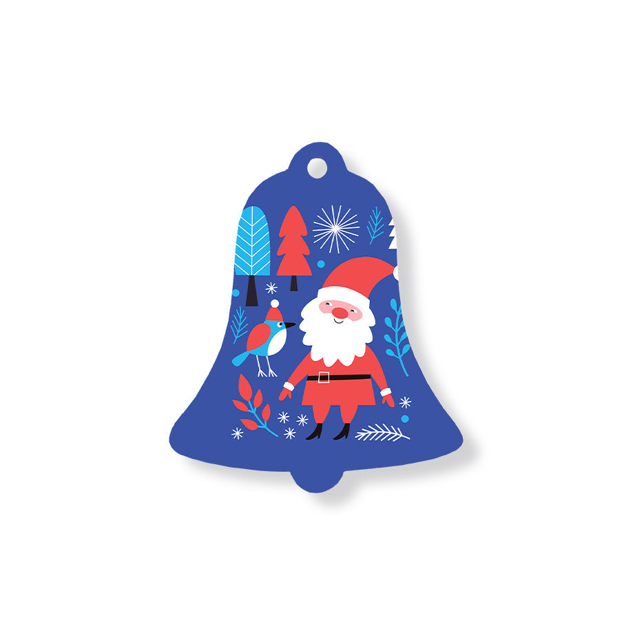 Christmas Decorations SANTA AND BIRD- Wooden Xmas Bell And Fridge Magnet
