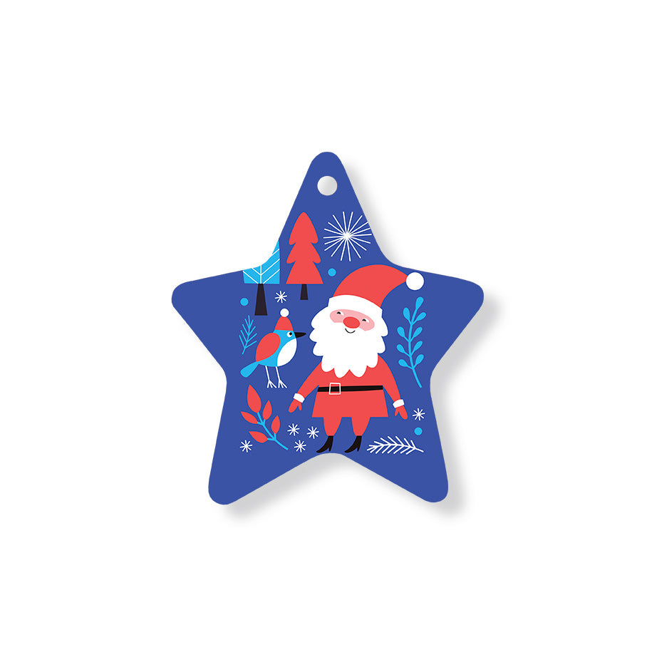 Christmas Decorations SANTA AND BIRD- Wooden Xmas Star And Fridge Magnet