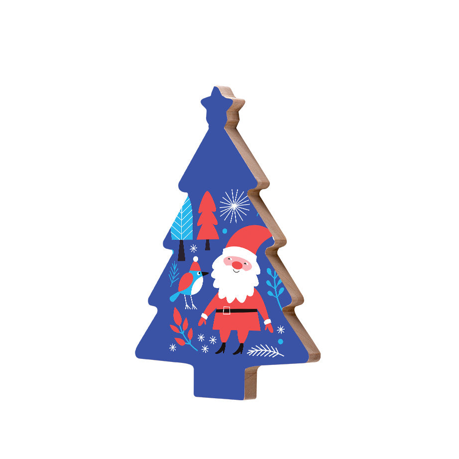 Christmas Decorations SANTA AND BIRD- Wooden Xmas Tree And Fridge Magnet