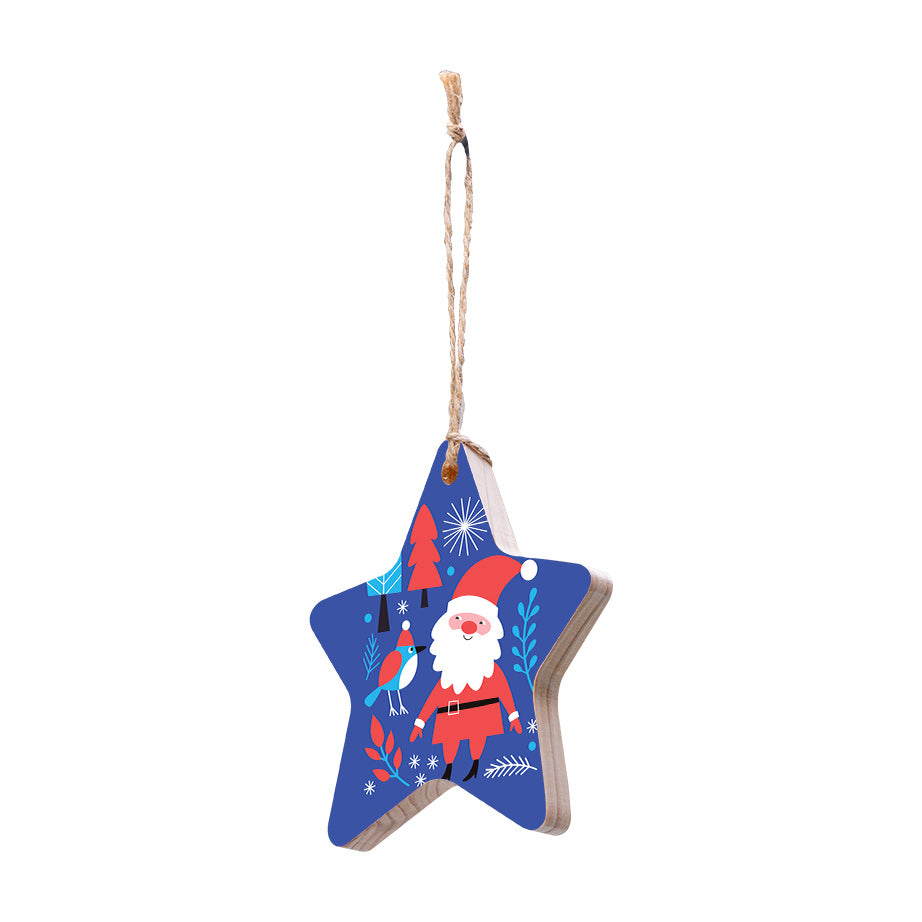 Christmas Decorations SANTA AND BIRD- Wooden Xmas Star And Fridge Magnet