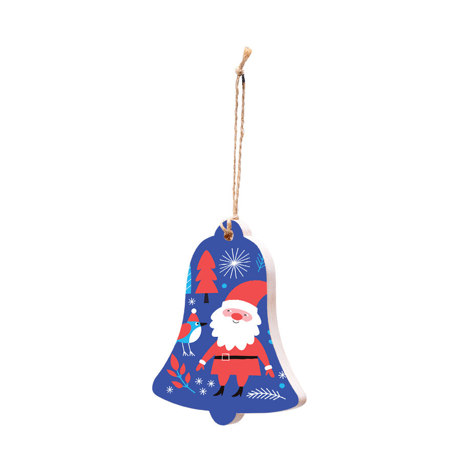 Christmas Decorations SANTA AND BIRD- Wooden Xmas Bell And Fridge Magnet