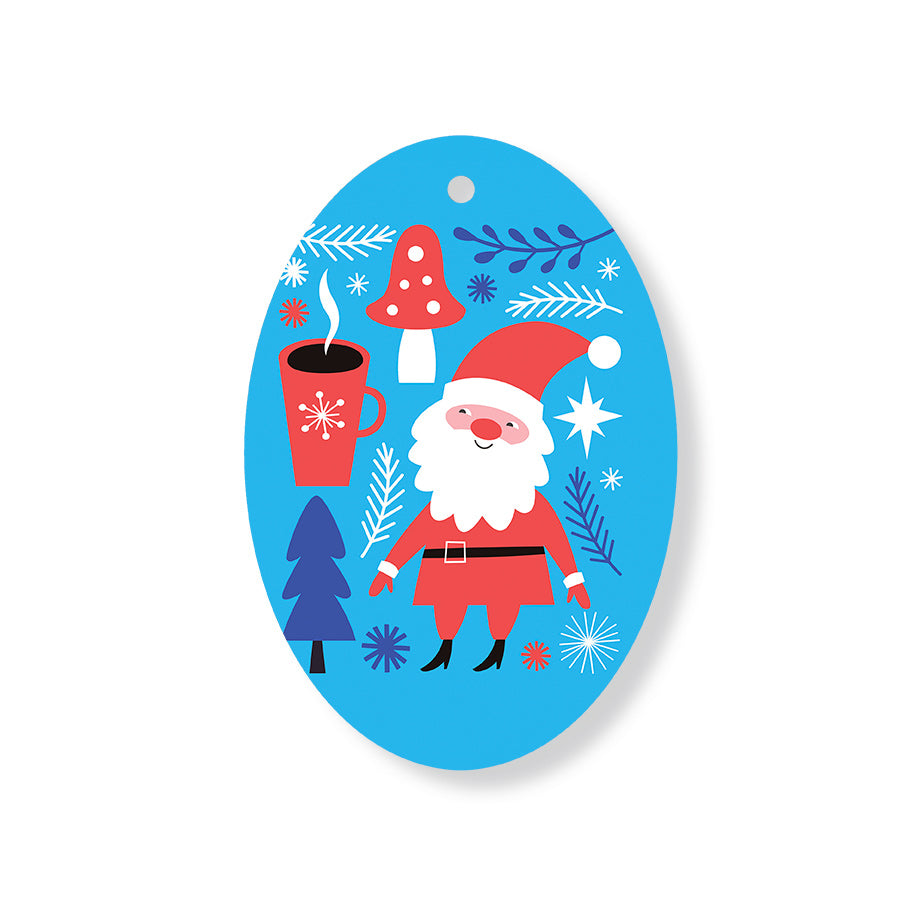 Christmas Decorations SANTA AND MUSHROOM- Wooden Xmas Oval Decoration and Fridge Magnet
