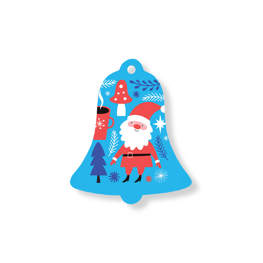 Christmas Decorations SANTA AND MUSHROOM- Wooden Xmas Bell And Fridge Magnet