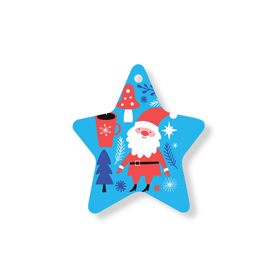 Christmas Decorations SANTA AND MUSHROOM- Wooden Xmas Star And Fridge Magnet