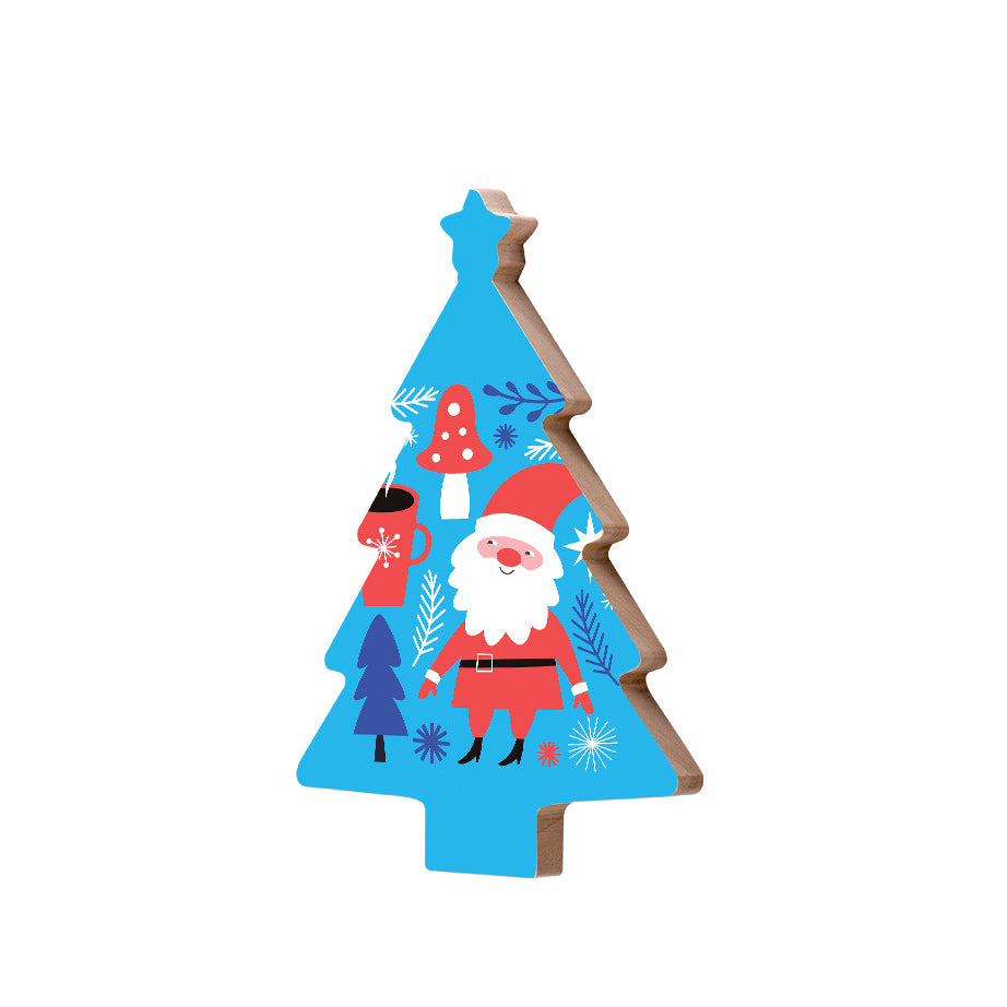 Christmas Decorations SANTA AND MUSHROOM- Wooden Xmas Tree And Fridge Magnet