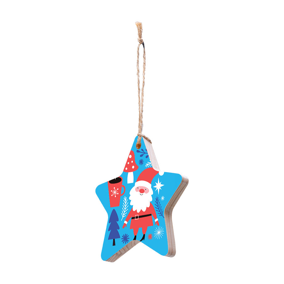 Christmas Decorations SANTA AND MUSHROOM- Wooden Xmas Star And Fridge Magnet
