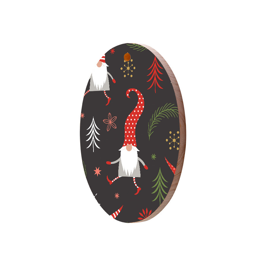 Christmas Decorations SANTA GNOME- Wooden Xmas Oval Decoration and Fridge Magnet