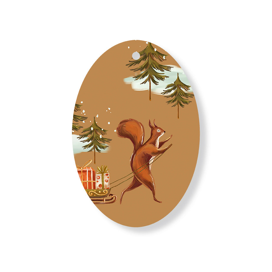 Christmas Decorations SANTA SQUIRELL- Wooden Xmas Oval Decoration and Fridge Magnet