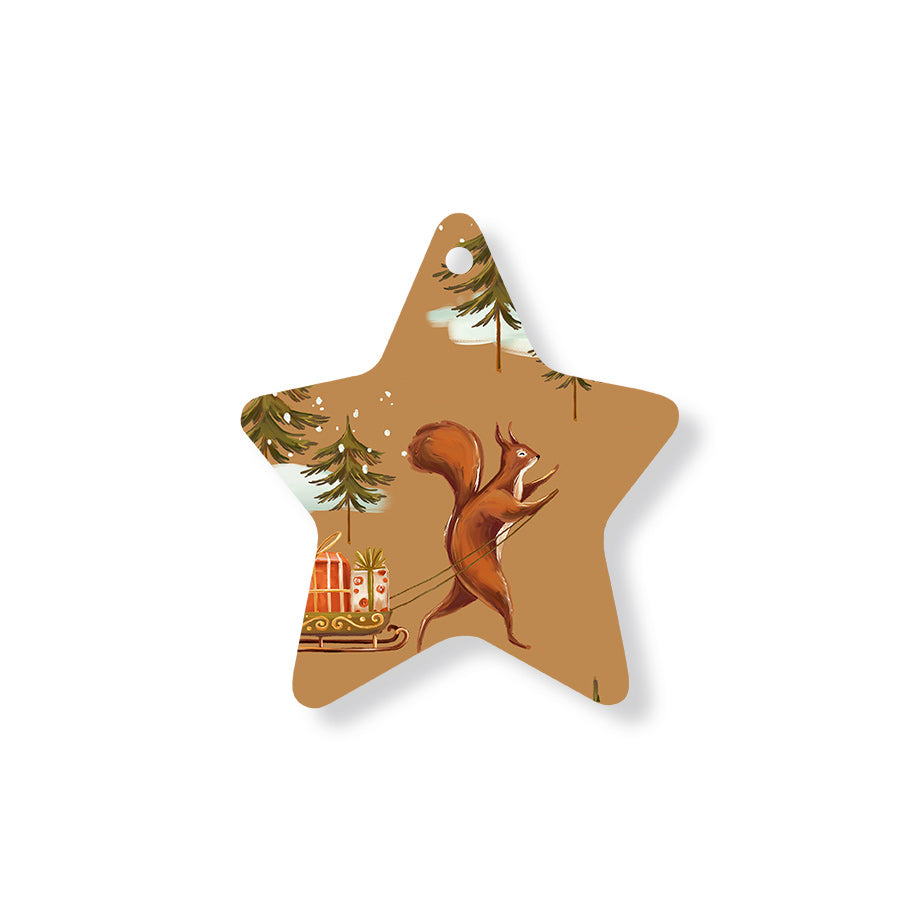 Christmas Decorations SANTA SQUIRELL- Wooden Xmas Star And Fridge Magnet