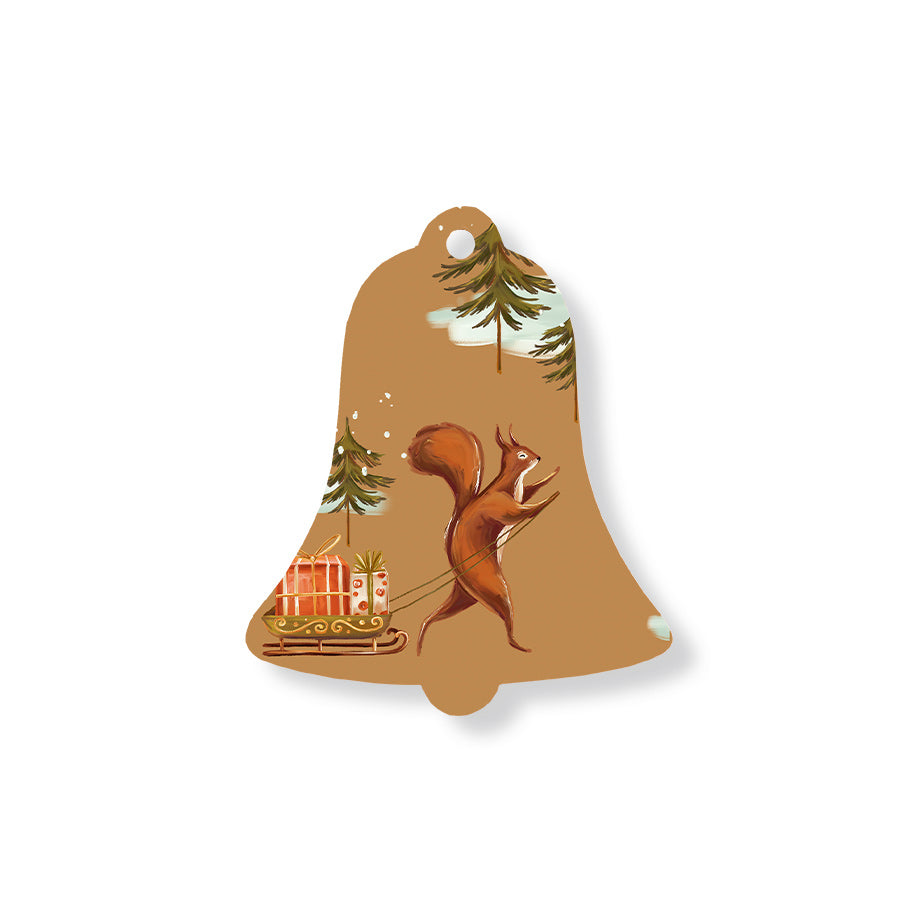 Christmas Decorations SANTA SQUIRELL- Wooden Xmas Bell And Fridge Magnet