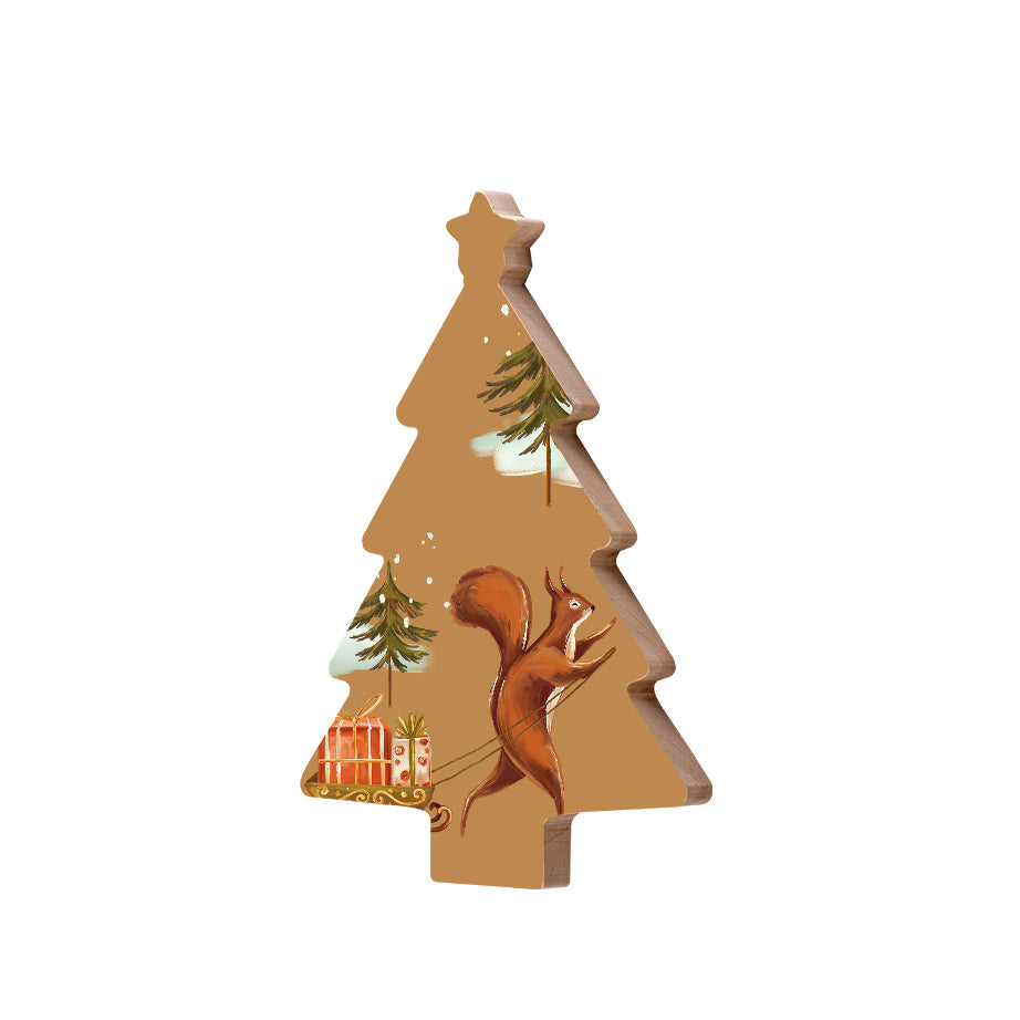 Christmas Decorations SANTA SQUIRELL- Wooden Xmas Tree And Fridge Magnet