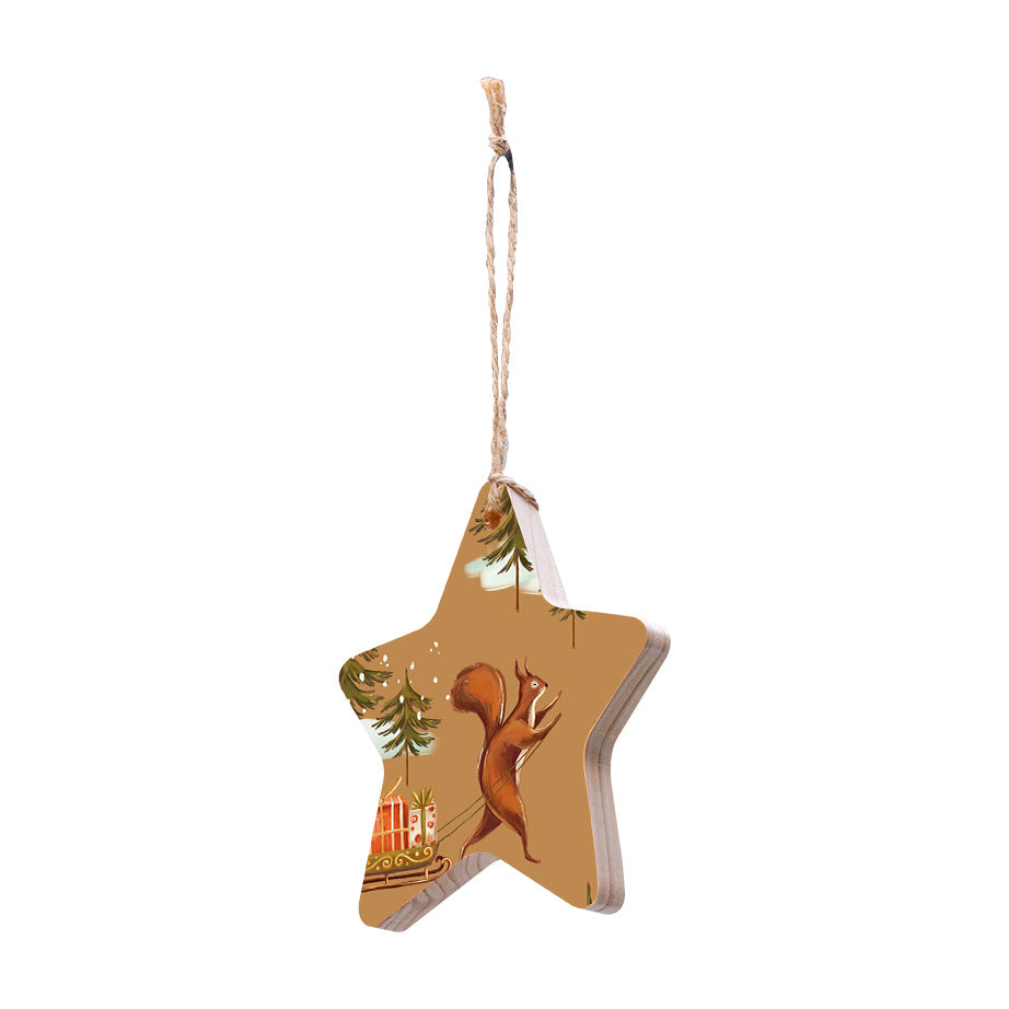 Christmas Decorations SANTA SQUIRELL- Wooden Xmas Star And Fridge Magnet