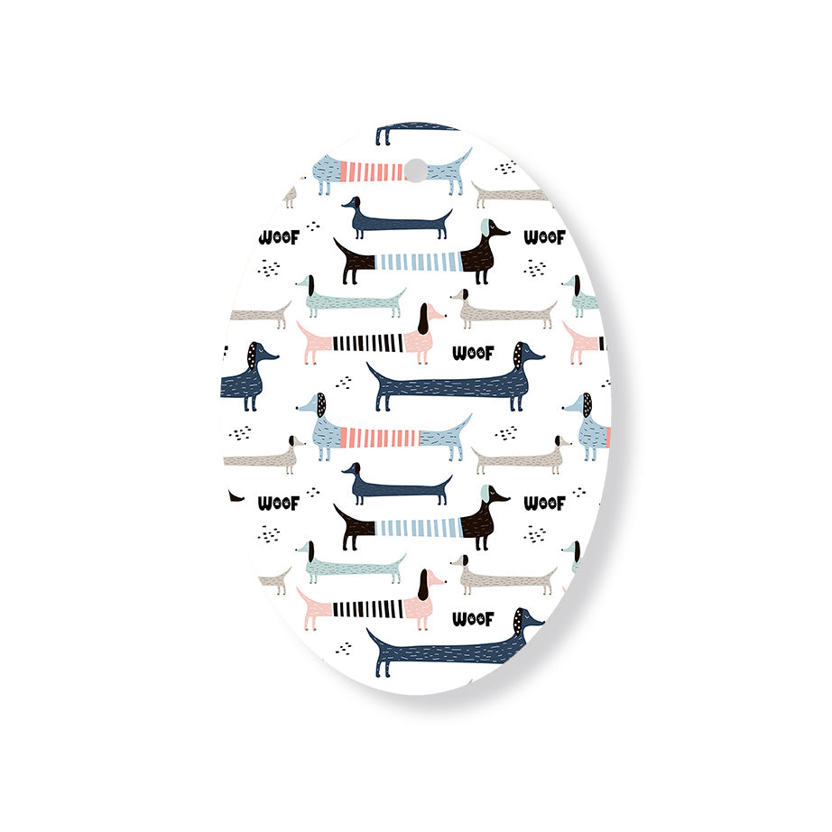 Christmas Decorations SAUSAGE DOG- Wooden Xmas Oval Decoration and Fridge Magnet