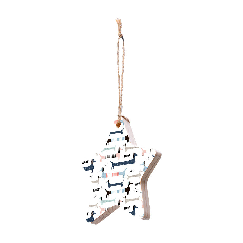 Christmas Decorations SAUSAGE DOG- Wooden Xmas Star And Fridge Magnet