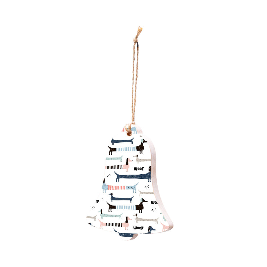 Christmas Decorations SAUSAGE DOG- Wooden Xmas Bell And Fridge Magnet