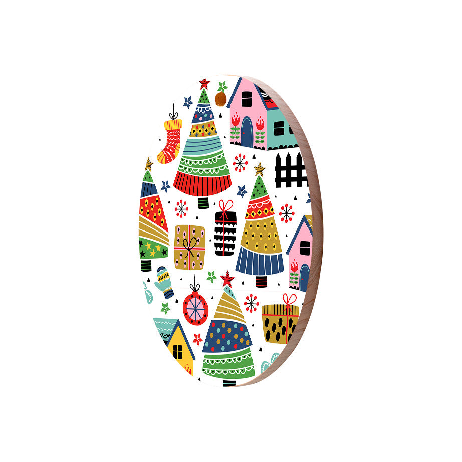 Christmas Decorations SCANDI XMAS- Wooden Xmas Oval Decoration and Fridge Magnet