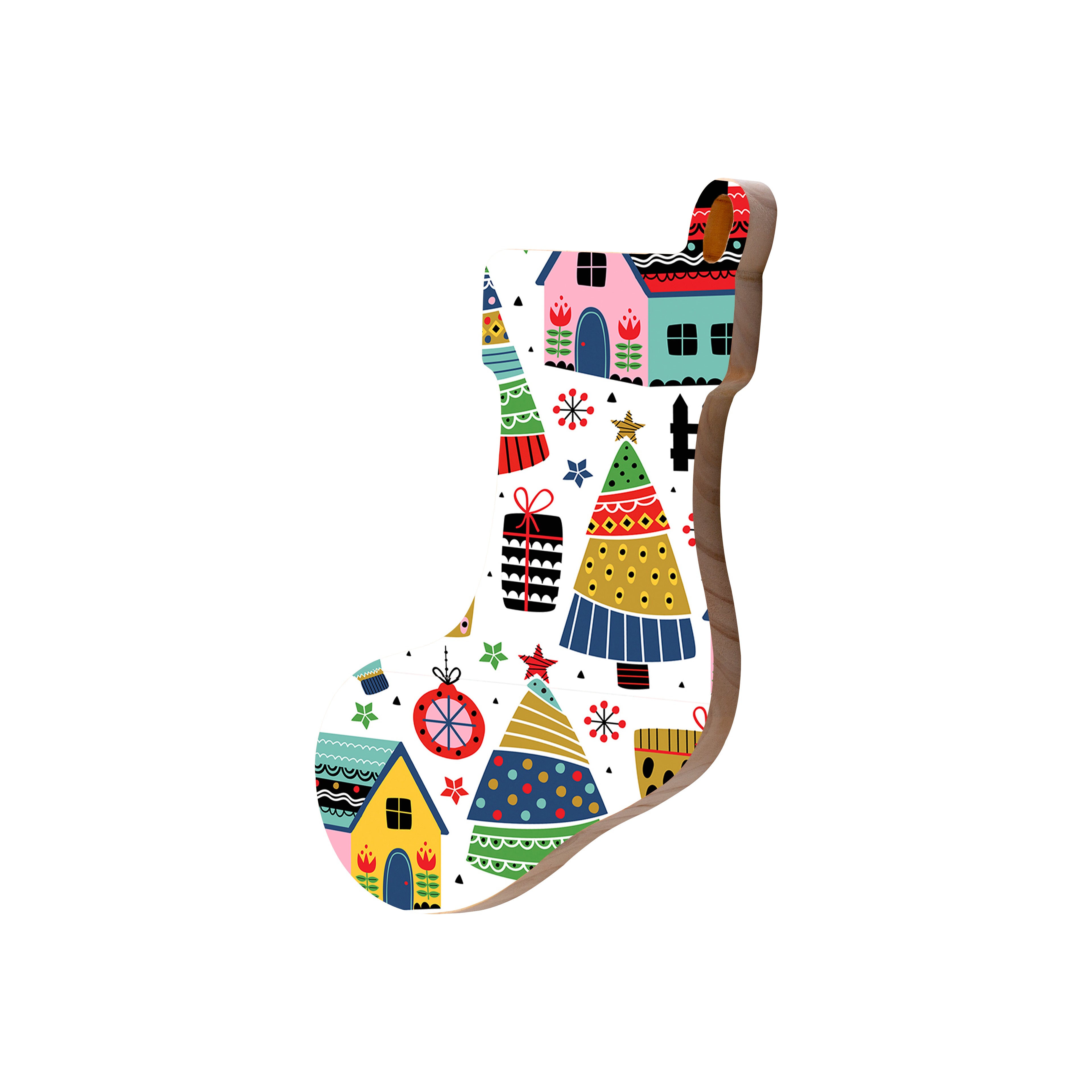 Christmas Decorations SCANDI XMAS- Wooden Xmas Stocking And Fridge Magnet