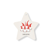 Christmas Decorations SEASONS GREETINGS- Wooden Xmas Star And Fridge Magnet