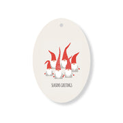 Christmas Decorations SEASONS GREETINGS- Wooden Xmas Oval Decoration and Fridge Magnet