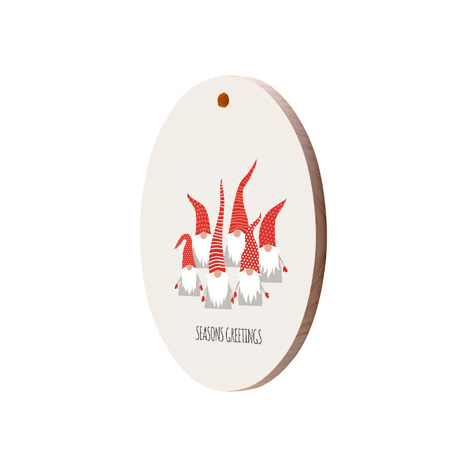 Christmas Decorations SEASONS GREETINGS- Wooden Xmas Oval Decoration and Fridge Magnet