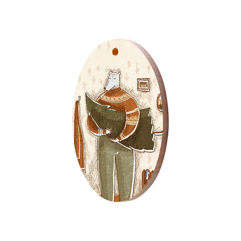 Christmas Decorations SEASON TREE- Wooden Xmas Oval Decoration and Fridge Magnet