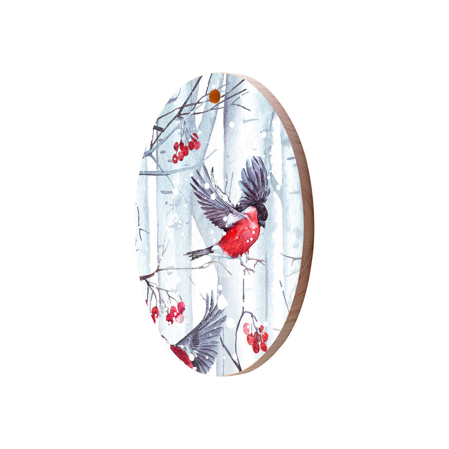 Christmas Decorations SNOW FOREST- Wooden Xmas Oval Decoration and Fridge Magnet