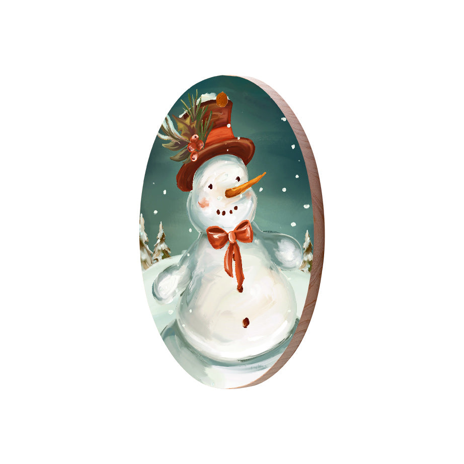 Christmas Decorations SNOWMAN- Wooden Xmas Oval Decoration and Fridge Magnet