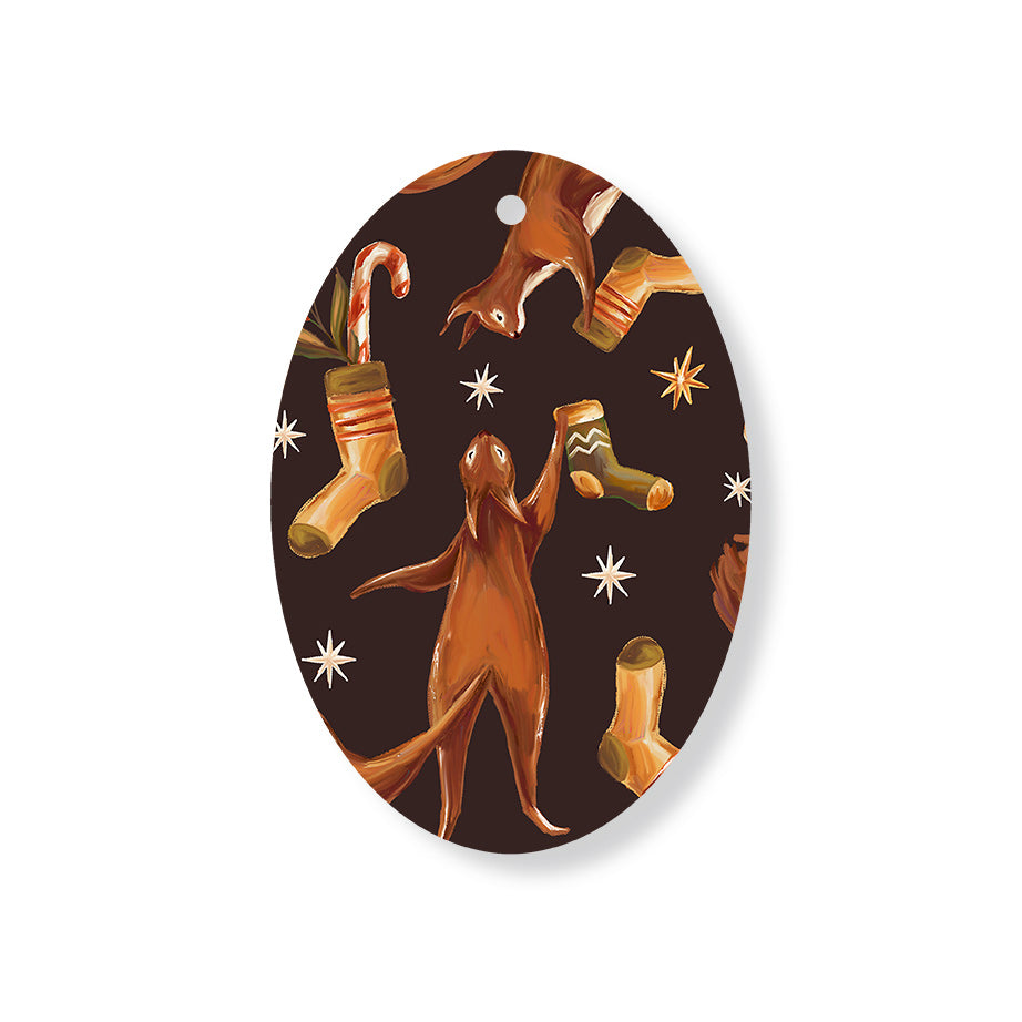 Christmas Decorations SQUIRELL GIFTS- Wooden Xmas Oval Decoration and Fridge Magnet