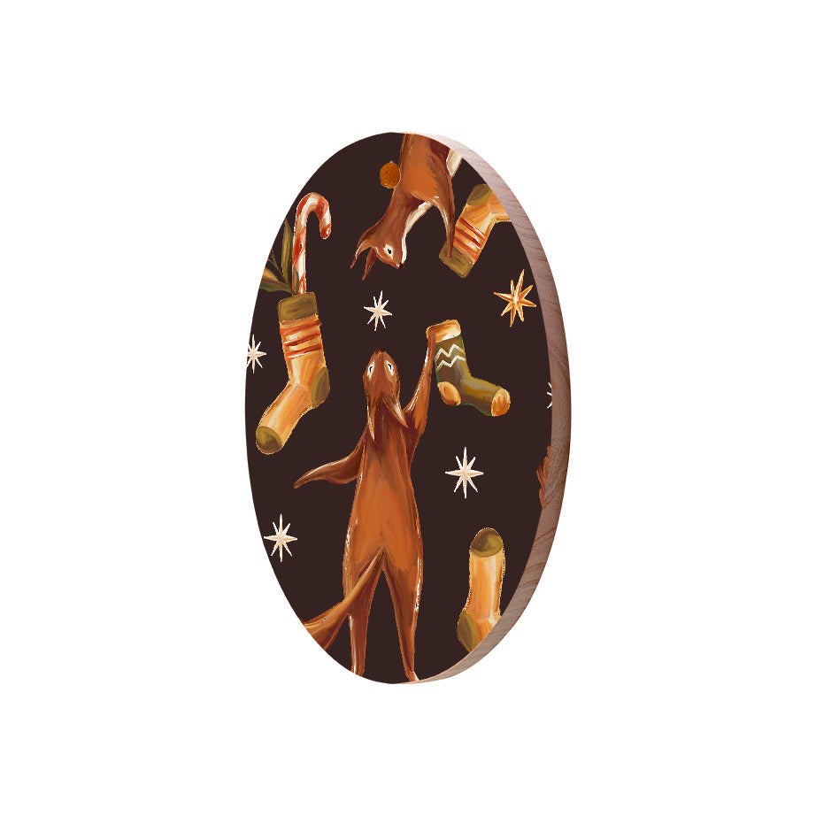 Christmas Decorations SQUIRELL GIFTS- Wooden Xmas Oval Decoration and Fridge Magnet