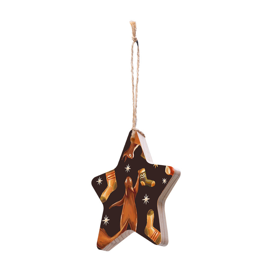 Christmas Decorations SQUIRELL GIFTS- Wooden Xmas Star And Fridge Magnet