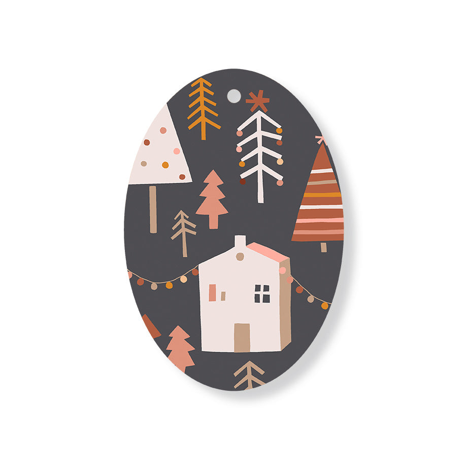 Christmas Decorations STREET XMAS- DARK- Wooden Xmas Oval Decoration and Fridge Magnet