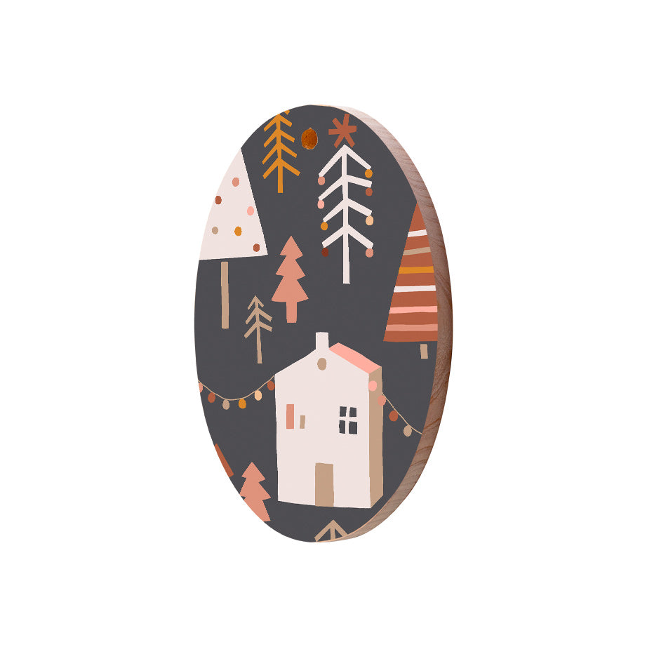 Christmas Decorations STREET XMAS- DARK- Wooden Xmas Oval Decoration and Fridge Magnet