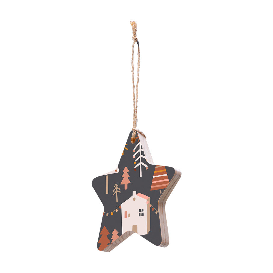 Christmas Decorations STREET XMAS- DARK- Wooden Xmas Star And Fridge Magnet
