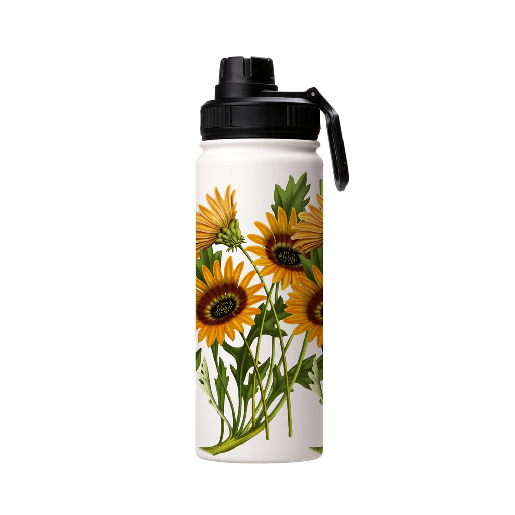 Water Bottles-Sunflowers Insulated Stainless Steel Water Bottle-18oz (530ml)-Sport cap-Insulated Steel Water Bottle Our insulated stainless steel bottle comes in 3 sizes- Small 12oz (350ml), Medium 18oz (530ml) and Large 32oz (945ml) . It comes with a leak proof cap Keeps water cool for 24 hours Also keeps things warm for up to 12 hours Choice of 3 lids ( Sport Cap, Handle Cap, Flip Cap ) for easy carrying Dishwasher Friendly Lightweight, durable and easy to carry Reusable, so it's safe for the 