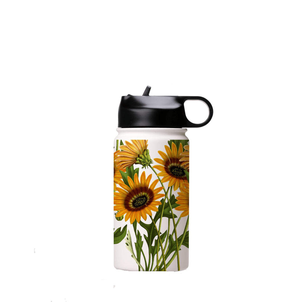 Water Bottles-Sunflowers Insulated Stainless Steel Water Bottle-12oz (350ml)-Flip cap-Insulated Steel Water Bottle Our insulated stainless steel bottle comes in 3 sizes- Small 12oz (350ml), Medium 18oz (530ml) and Large 32oz (945ml) . It comes with a leak proof cap Keeps water cool for 24 hours Also keeps things warm for up to 12 hours Choice of 3 lids ( Sport Cap, Handle Cap, Flip Cap ) for easy carrying Dishwasher Friendly Lightweight, durable and easy to carry Reusable, so it's safe for the p